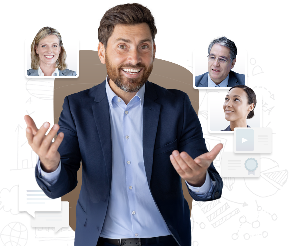 Interactive live session with chat, videos and certificate sample.